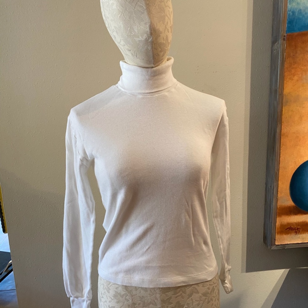Brooks Brothers Melanie White 100% Cotton Turtleneck Size L